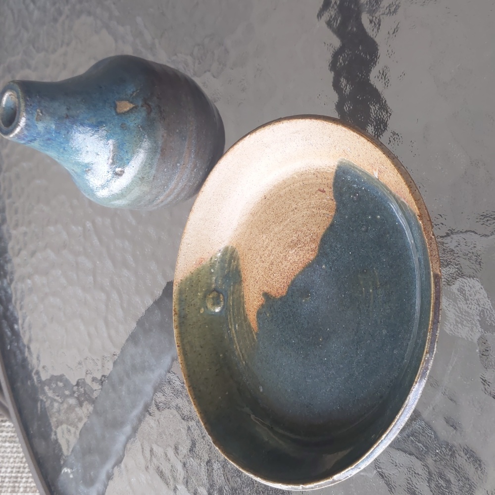 Pottery Stoneware Plate & Vase Stamped